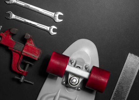 Seatboard and longboard repair shop, top view. Lifestyle, Small Business, Creative Conceptの写真素材