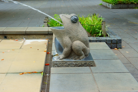 Garden decor frog statue outdoor fountain. modern city sculptureの写真素材
