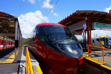 Fujikawaguchiko / Japan - May 02 2019: Fujisan view express train. Fujikyu railway - the railway...