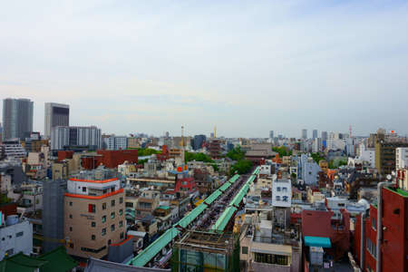 Tokyo / Japan - May 03 2019: Asakusa district aerial view. Nakamise Streetのeditorial素材