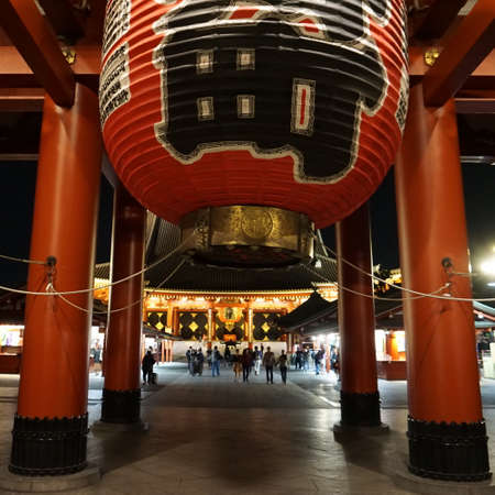 Tokyo / Japan - May 03 2019:  Sensoji temple night view, Asakusa. Many tourists walk at nightのeditorial素材