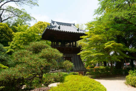 Ashikaga, Tochigi / Japan April 29, 2019: Shoro bell tower. Walk in japanese garden. Bannaji Temple is the most famous Buddhist temple in Ashikaga Cityのeditorial素材