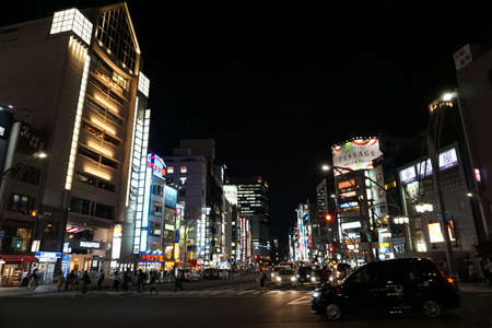 Tokyo / Japan - Sept 14 2018: night view of Chuo Dori in the Ueno district of Tokyo, Japanのeditorial素材