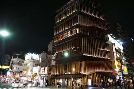 Tokyo / Japan - Sept 14 2018: Night street. Asakusa Culture Tourist Information Centerのeditorial素材