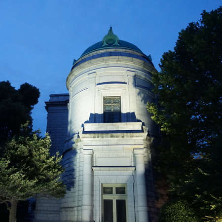 White brick building midnight evening time. Tokyo national museum gardenのeditorial素材