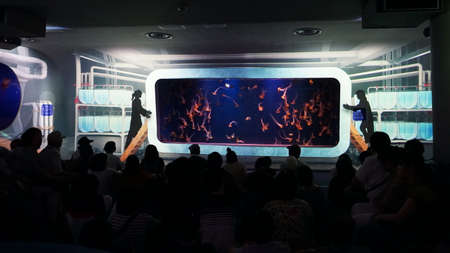 Fujisawa / Japan - Sept 10, 2019: Exhibition and 3D projection mapping show with jellyfish in Enoshima Aquariumのeditorial素材