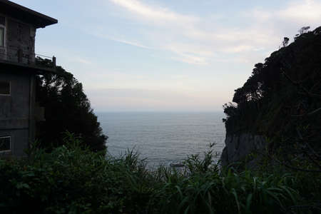 Scenery background of the cliffs and sea viewing at Enoshima island. Enoshima is a small offshore island, Japanの写真素材