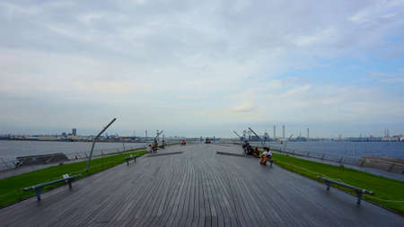 Kanagawa Prefecture Japan - Sept 12, 2019: Osanbashi Yokohama International Passenger Terminal. Rooftop: Kujira no Senaka (Whale's Back)のeditorial素材