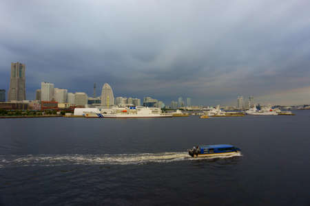 Kanagawa Prefecture Japan - Sept 12, 2019: View of Minato Mirai district in Yokohama before the stormのeditorial素材