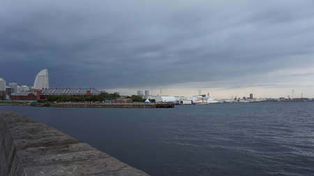 Kanagawa Prefecture Japan - Sept 12, 2019: Yokohama promenade before the rainのeditorial素材