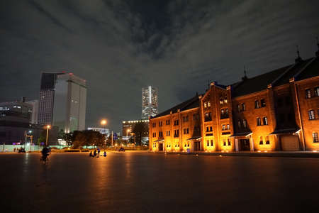 Kanagawa Prefecture, Japan. Red Brick Warehouse (Akarenga Soko in Japanese) makes up one of the most recognizable landmark in Yokohamaの写真素材