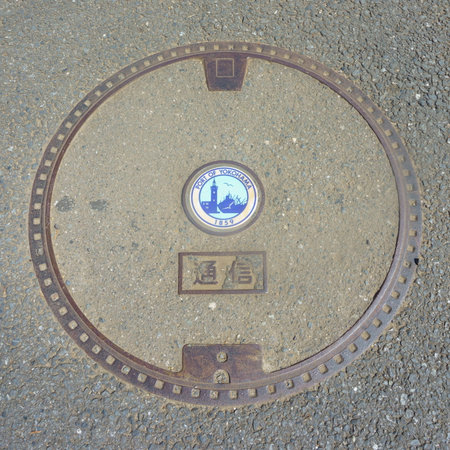 Kanagawa Prefecture Japan - Sept 15, 2019: Sewer manhole port of Yokohamaのeditorial素材