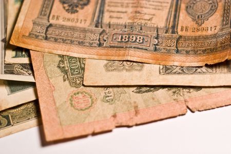 destroyed the old antique coins, banknotes, from ancient timesの写真素材