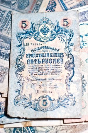 destroyed the old antique coins, banknotes, from ancient timesの写真素材
