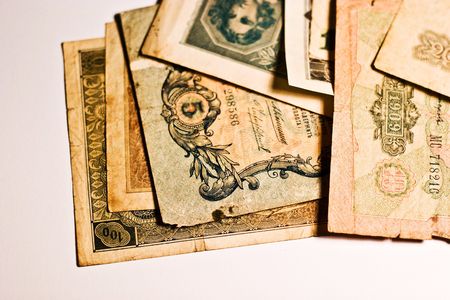 destroyed the old antique coins, banknotes, from ancient timesの写真素材