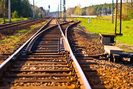 view of the railway track on a sunny dayの写真素材