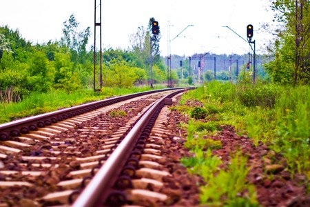 view of the railway track on a sunny dayの写真素材