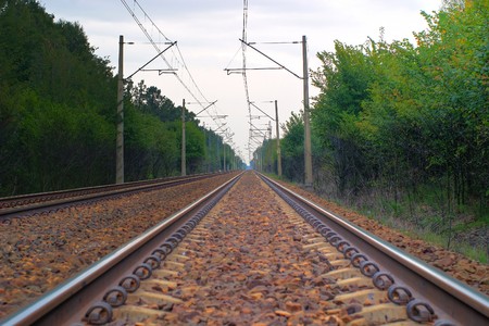 view of the railway track on a sunny dayの写真素材