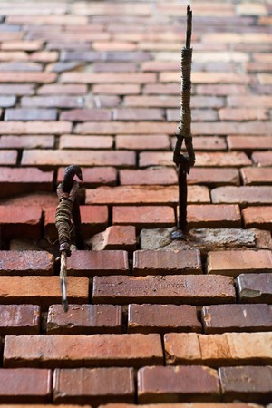Wide angle view of an old wall abandoned factory buildingの写真素材