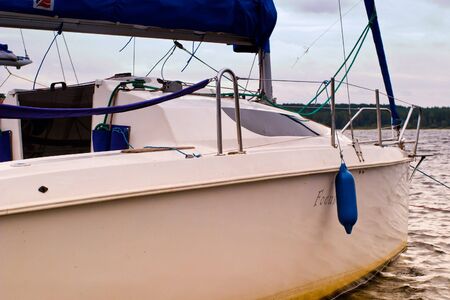  yachts on an anchor in harbor, boats series