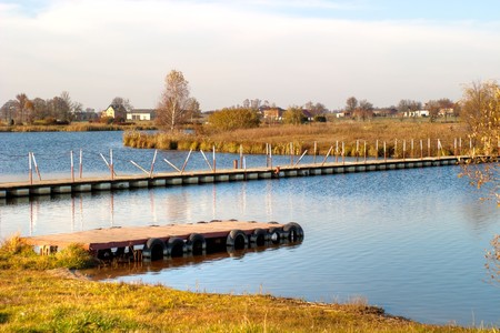 bridge on the blue river,  construction, environmental engineeringの写真素材