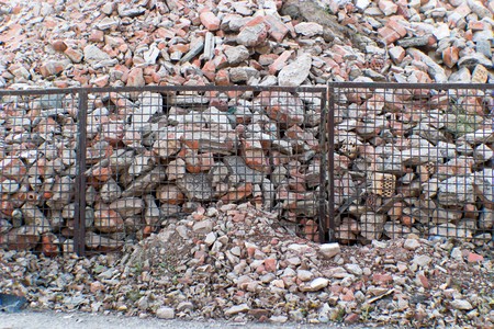 Wide angle view of an old wall abandoned factory buildingの写真素材