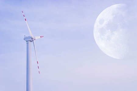 Wind turbines on green field. Alternative source of energyの写真素材