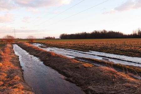 occurring yellow sun behind the clouds on a warm eveningの写真素材