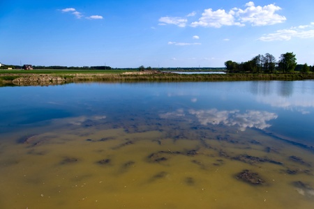 Water plummets many feet down the face  in eastern Polandの写真素材