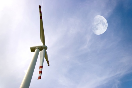 Wind turbines on green field. Alternative source of energyの写真素材