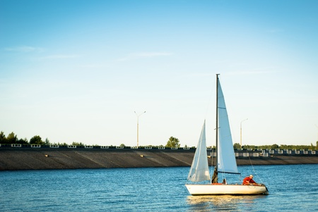 yachts on an anchor in harbor, boats series
