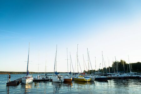  yachts on an anchor in harbor, boats seriesのeditorial素材
