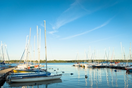  yachts on an anchor in harbor, boats seriesのeditorial素材