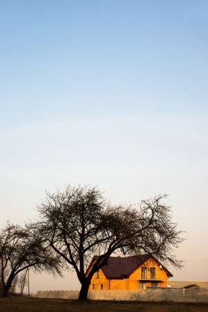 family home with garage, family house over blue sky, hauses seriesのeditorial素材