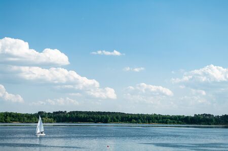 yachts on an anchor in harbor, boats seriesの写真素材