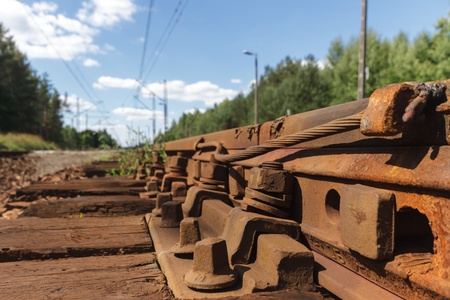 view of the railway track on a sunny dayの写真素材