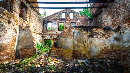 ruins of a very heavily polluted industrial factory, place was known as one of the most polluted...