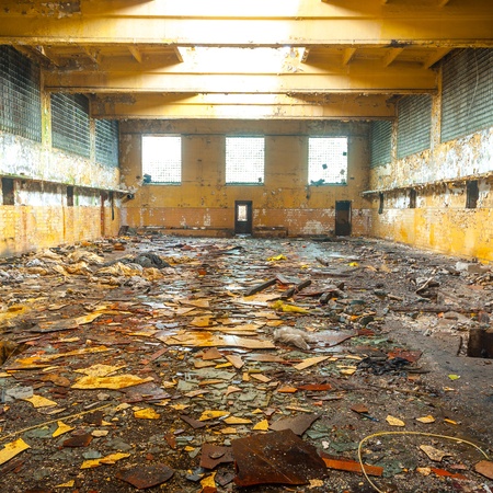ruins of a very heavily polluted industrial factory, place was known as one of the most polluted towns in Europeの写真素材