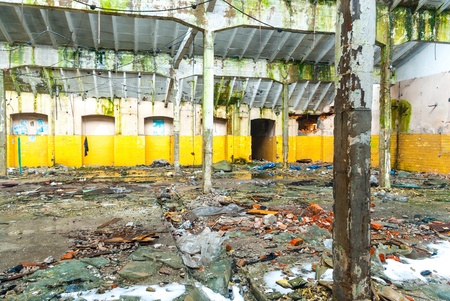 ruins of a very heavily polluted industrial factory, place was known as one of the most polluted towns in Europeの写真素材