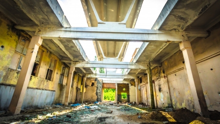 ruins of a very heavily polluted industrial factory, place was known as one of the most polluted towns in Europeの写真素材