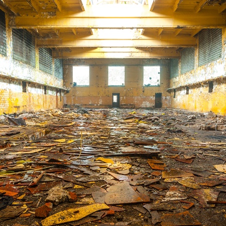 ruins of a very heavily polluted industrial factory, place was known as one of the most polluted...