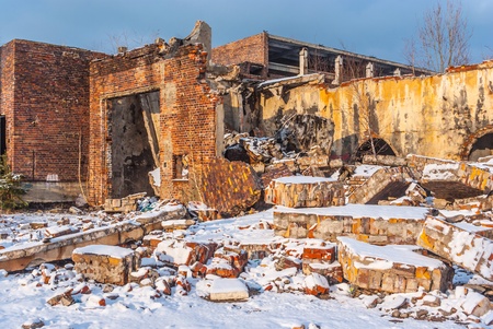ruins of a very heavily polluted industrial factory, place was known as one of the most polluted towns in Europeの写真素材