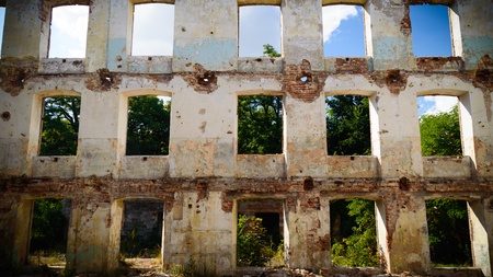 ruins of a very heavily polluted industrial factory, place was known as one of the most polluted towns in Europeの写真素材
