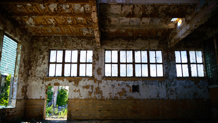 ruins of a very heavily polluted industrial factory, place was known as one of the most polluted towns in Europeの写真素材