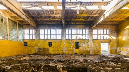 ruins of a very heavily polluted industrial factory, place was known as one of the most polluted towns in Europeの写真素材