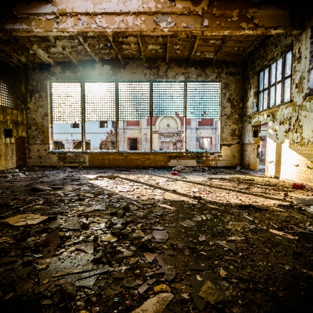 ruins of a very heavily polluted industrial factory, place was known as one of the most polluted towns in Europeの写真素材