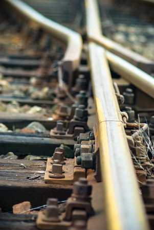 view of the railway track connections on a sunny dayの写真素材