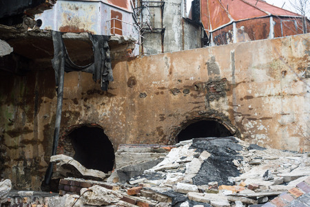 ruins of a very heavily polluted industrial factory, place was known as one of the most polluted towns in Europeの写真素材
