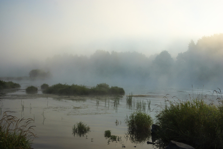 landscape with natural fogy river, nature seriesの写真素材