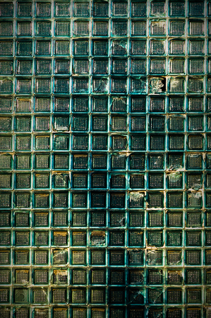 discarded ruin with old windows and wall, industrial window in concrete wallの写真素材